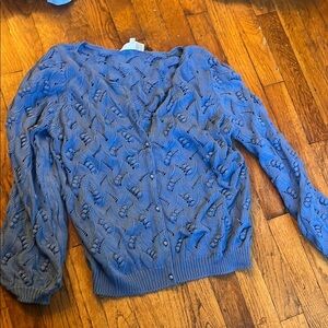 Sezane Blue Cardigan with Intricate Knit Pattern